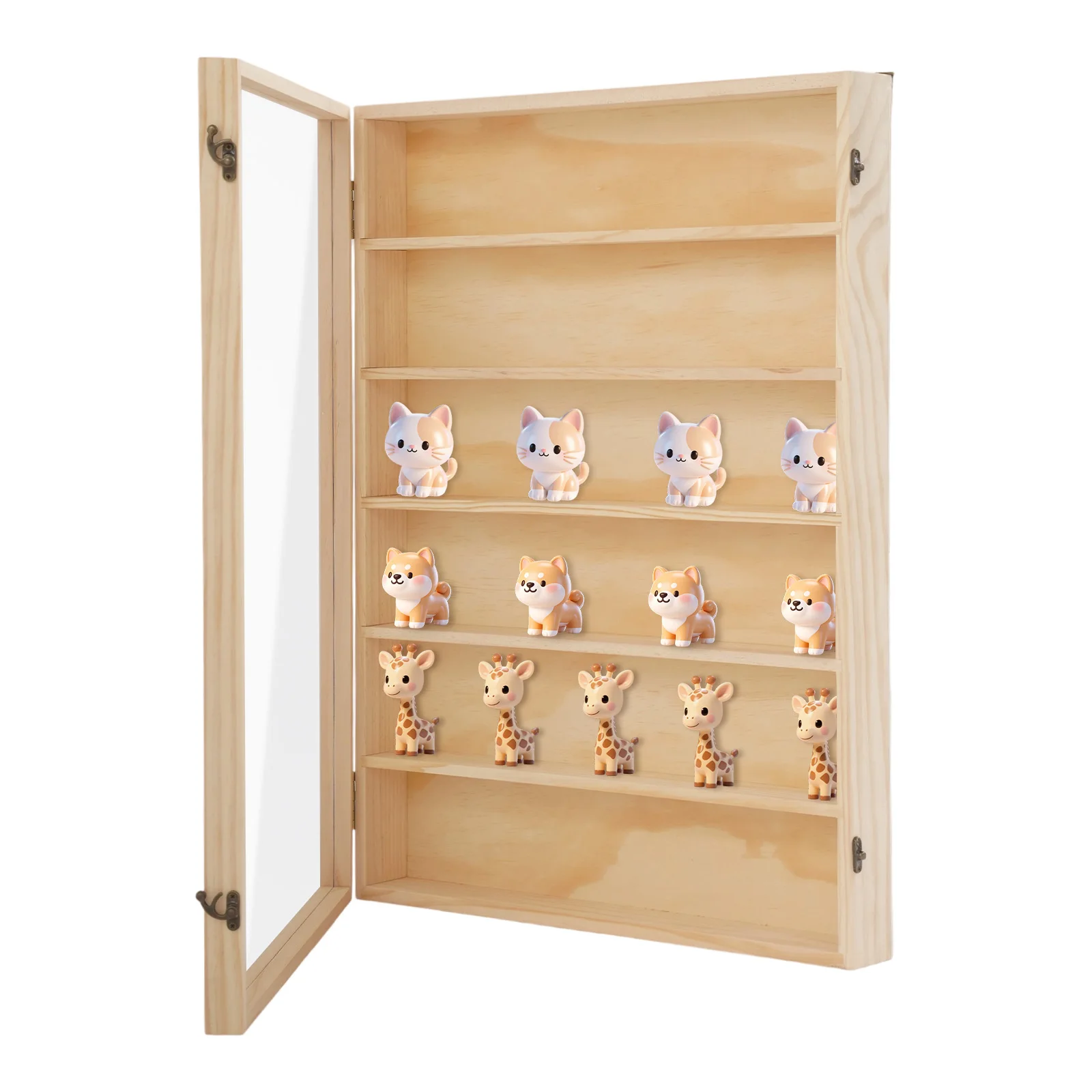 6-Tier Wall Mount Display Cabinet, Solid Wood & Acrylic Glass Showcase for Action Figures Collectibles, 44lbs Capacity
