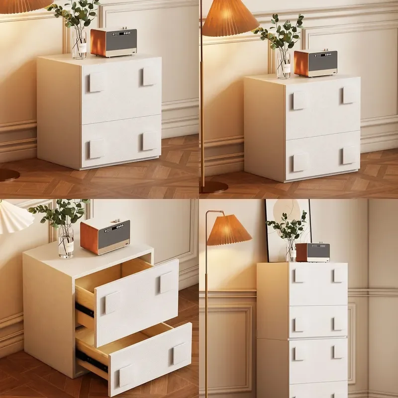 Solid Wood Cream Bucket Cabinet Modern Simple TV Stand Bedside Table Storage Unit with Card Door Small Medieval Style
