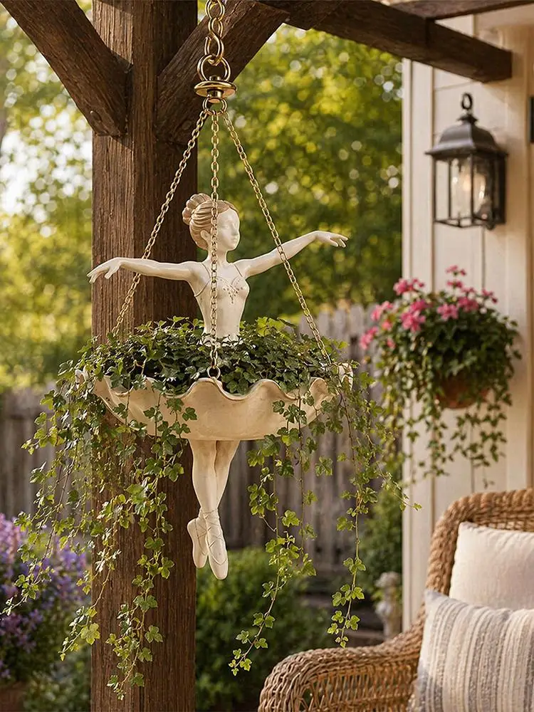 Ballet Dancer Hanging Planter Cute Resin Ballerina Plant Pot, Elegant Dancer Artistic Plant Holder For Trailing Vines