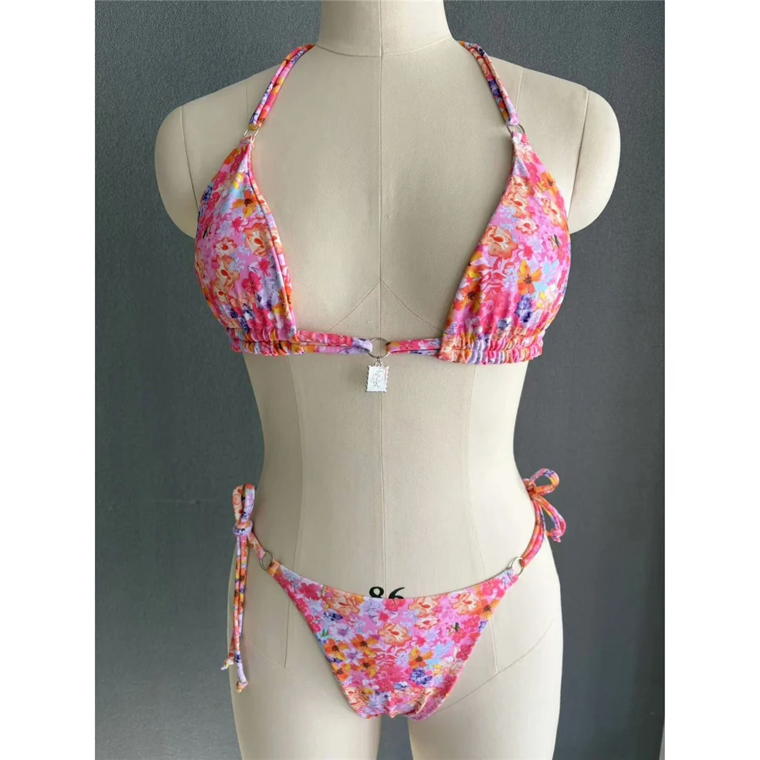 S - XL, mit Blumenmuster bedruckter Bikini mit Trägern, Damen-Badebekleidung, zweiteiliger Bikini-Set, Badeanzug, Badebekleidung, Modell V6177. – Detail 6