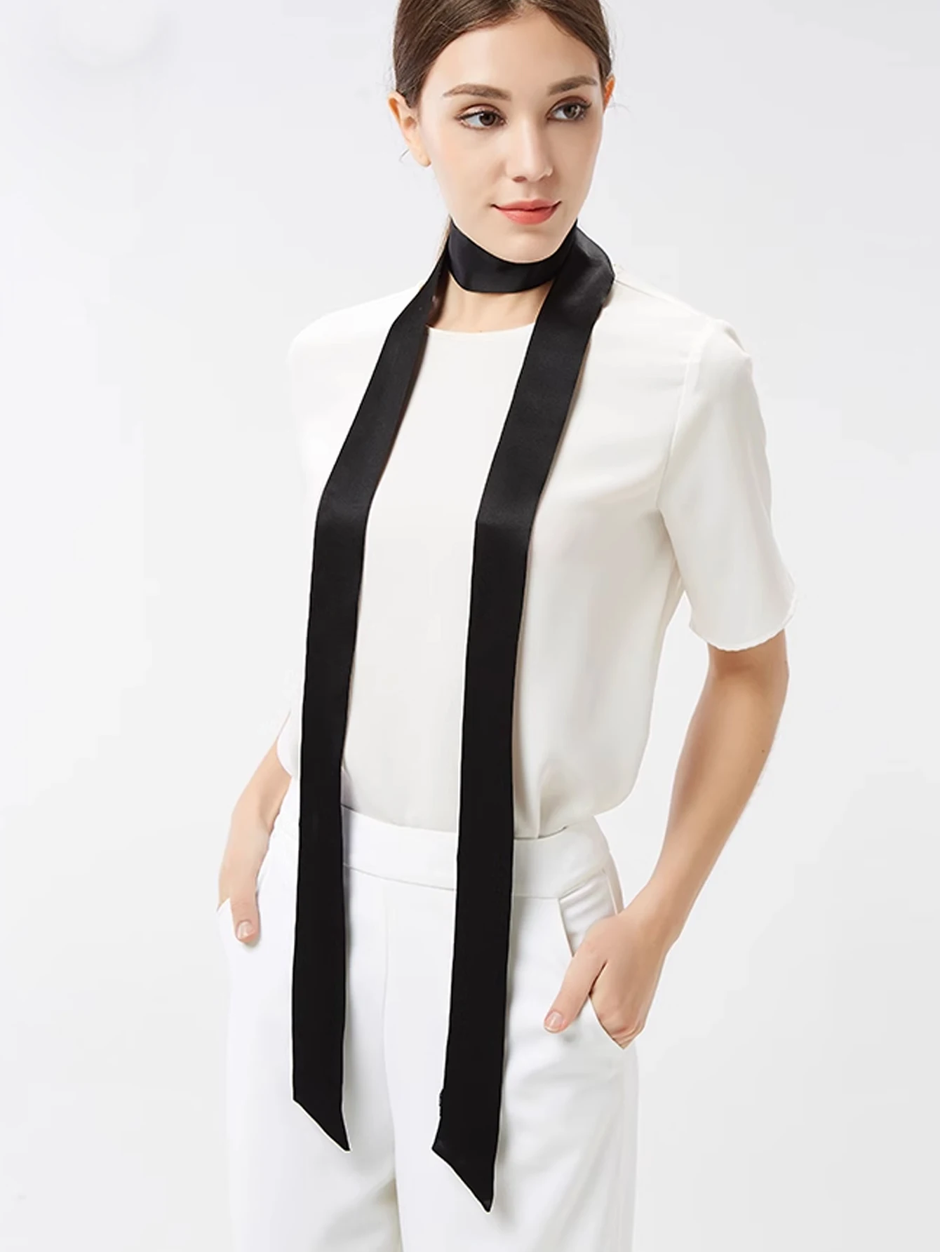 200*5cm Satin Silk Narrow Scarf Neckerchief Solid Neck Scarves Long Silk Thin Scarf Head Neck Hair Band Bag Ribbon Headbands DIY image 4