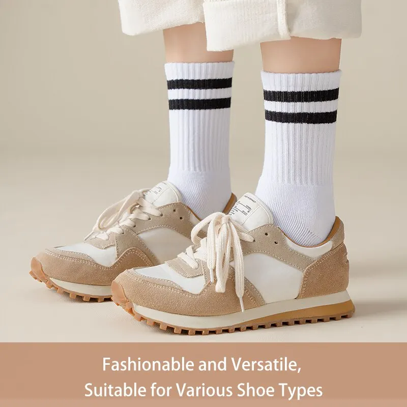 6 Pairs of Women Is Autumn and Winter Solid Color Striped Simple Plush Fleece Thick Warm Fashion Comfortable Mid-tube Socks
