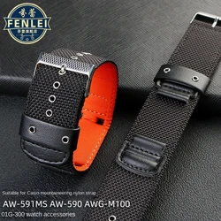 For Casio Canvas Watch Strap G-Shock AW-591MS AW-590 AWG-M100/101G-300 G7700 Sports Leather nylon Watch band 16mm Men Bracelet