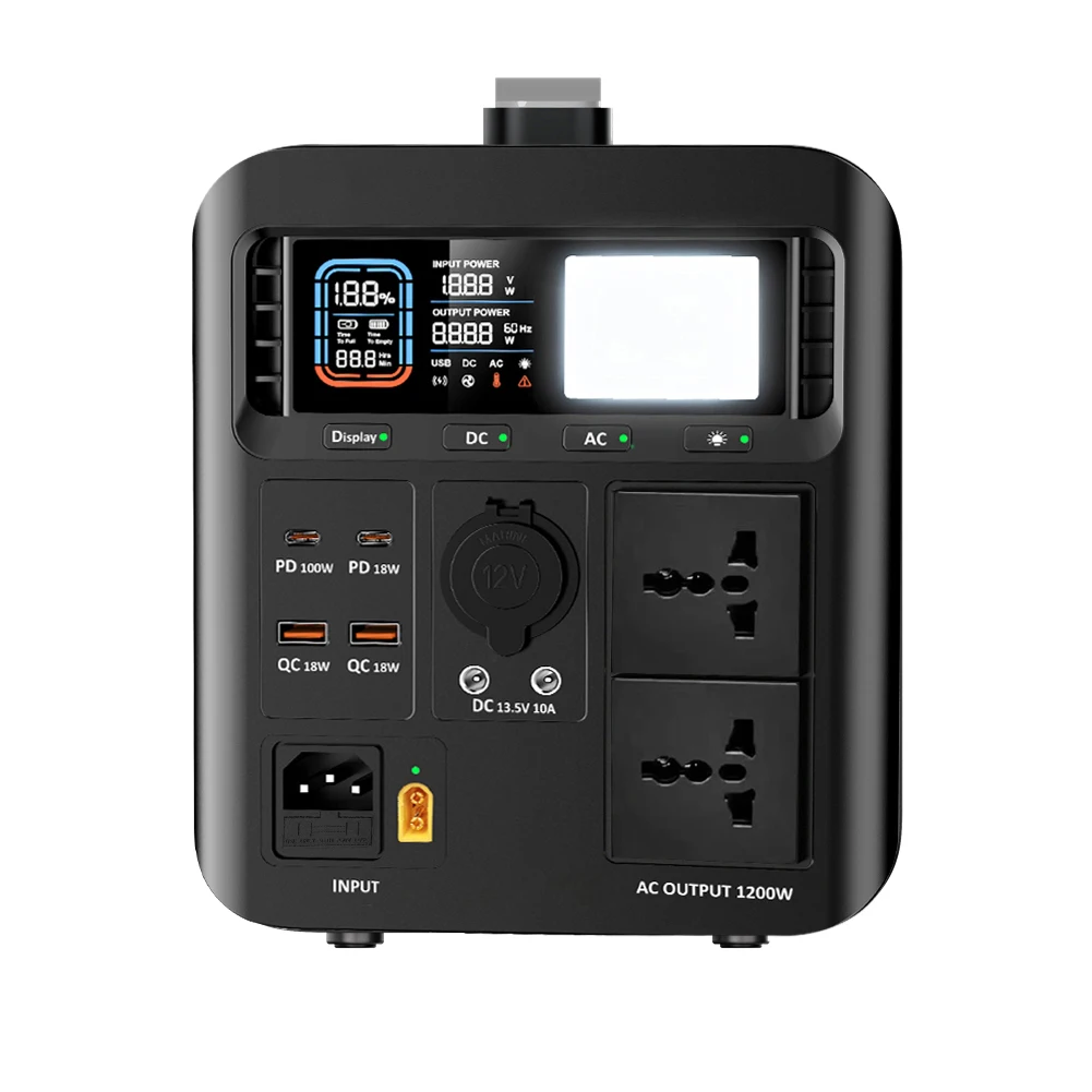 High Capacity 1500W Output Power LCD Display Solar Mobile Charging Station Portable Mobile Power Station