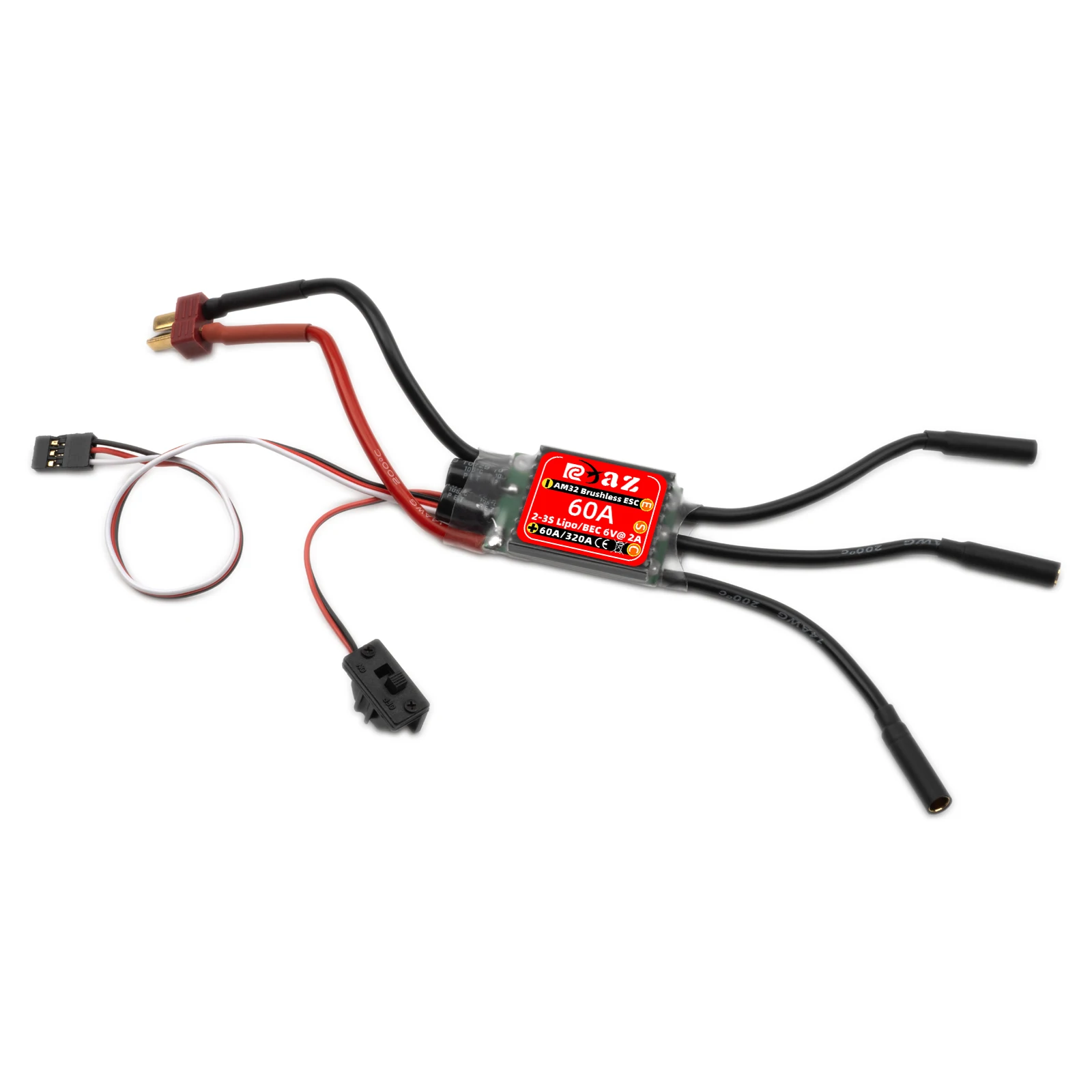 RCXAZ AM32 60A Brushless ESC Electronic Speed Controller ESC กันน้ําสําหรับ 1/10 RC รถโปรแกรมด้วย SUB RC ESC