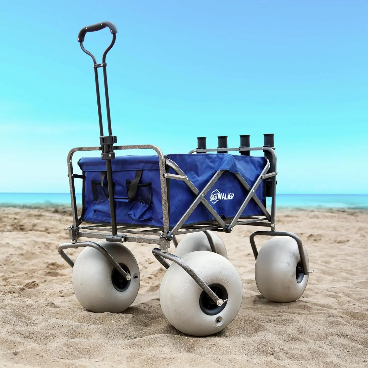 

Beach Wagon with 13'' Balloon Wheels, Heavy Duty All-Terrain Collapsible Cart with Big Wheels for Sand, Pump Included