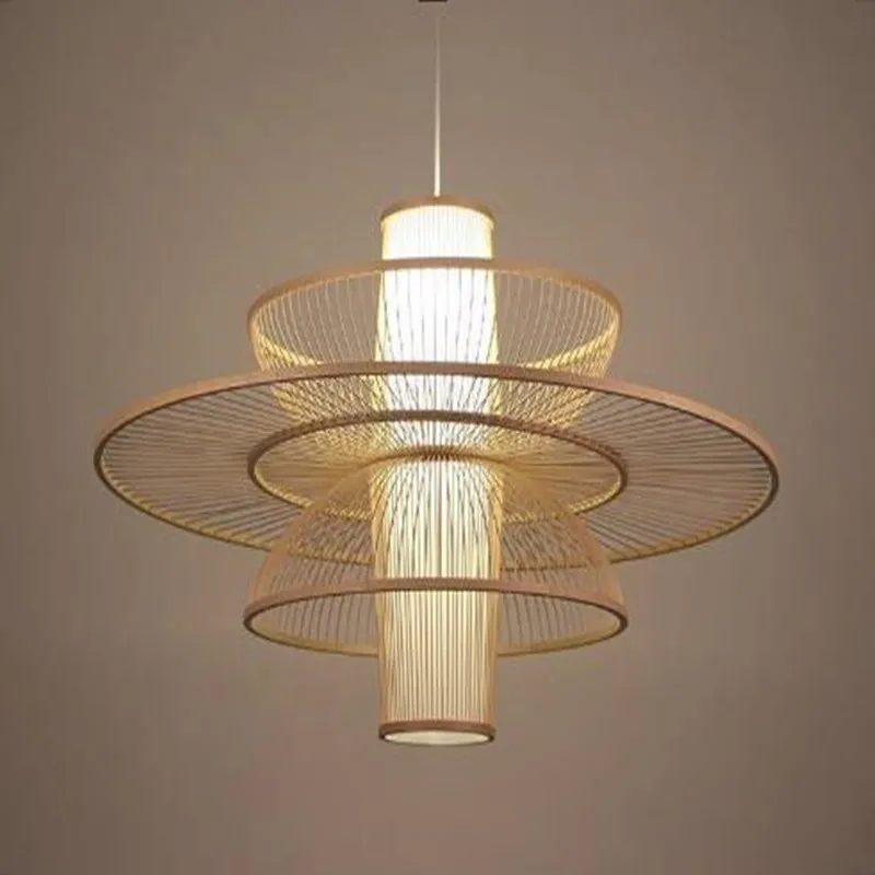 E27 Japanese Bamboo Pastoral Rattan Pendant Lamp Wooden Restaurant Kitchen Living Room Lighting  Decorative Lights D50/60
