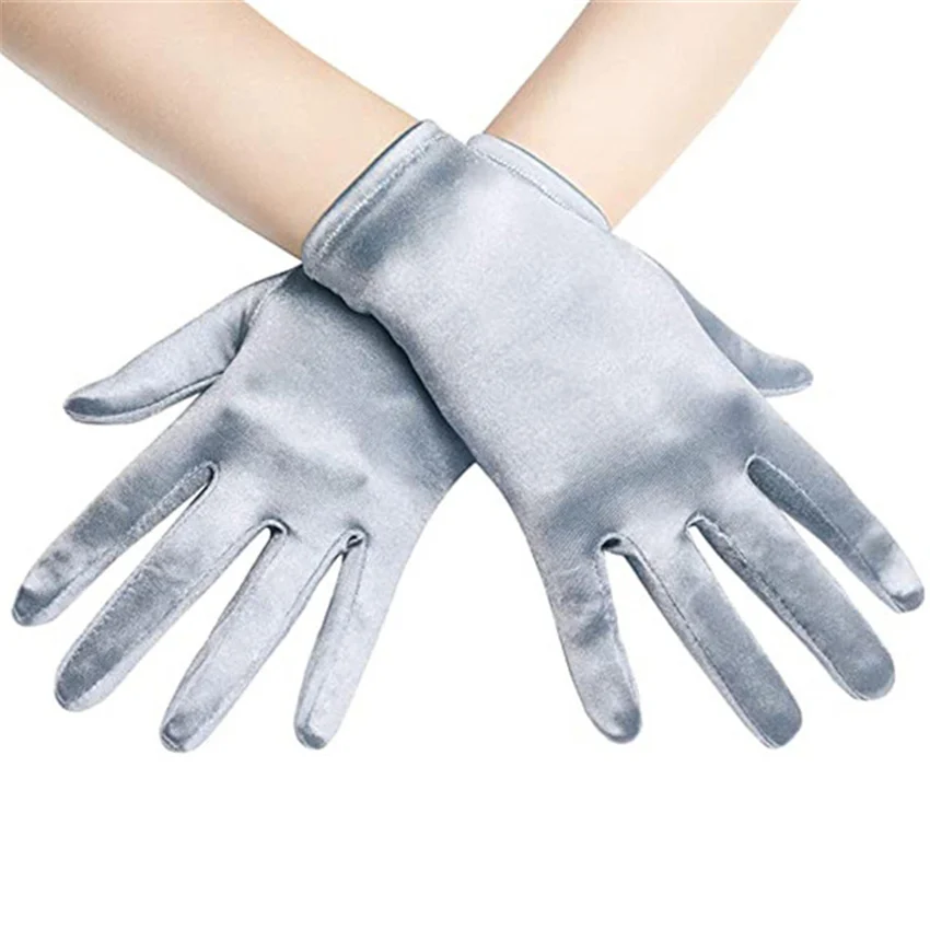 Smooth Satin Color Ding Ladies Short Wedding Gloves Etiquette Party Performance Decoration Dresses Matching  Elegant Mittens Nv2