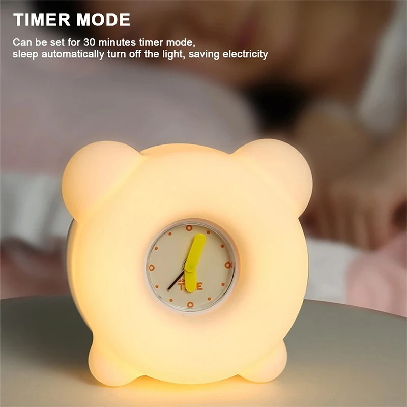 Sensor de toque escurecimento despertador Luzes noturnas LED Lâmpadas Pat de silicone Lâmpada de mesa ajustável para criança Decoração de quarto bonito Presente Timing