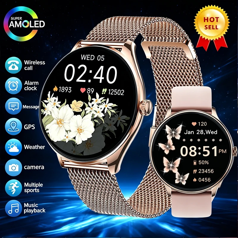 

Новые модные ультра-умные часы для женщин с AMOLED-экраном, GPS, спортивные часы для мужчин, беспроводные умные часы с функцией звонков, мониторинг здоровья, женские часы + коробка