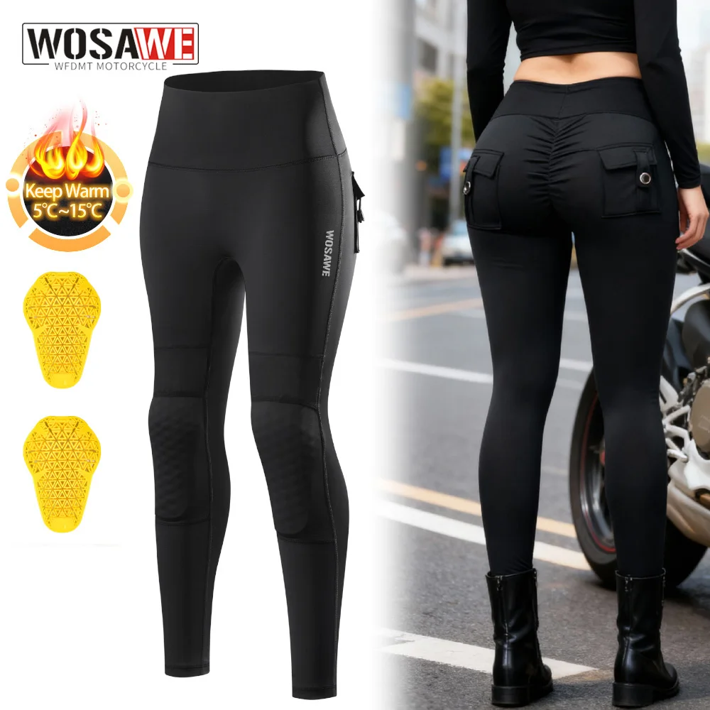 

Женские мотоциклетные брюки WOSAWE: зимние, для мотокросса, повседневные, с наколенниками, флисовые, термо, с эффектом подтяжки бедер, для фитнеса