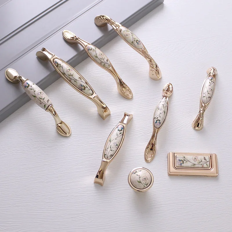New Chinese golden pattern classical cabinet closet ceramic handle bedside cabinet drawer wardrobe cabinet door handle