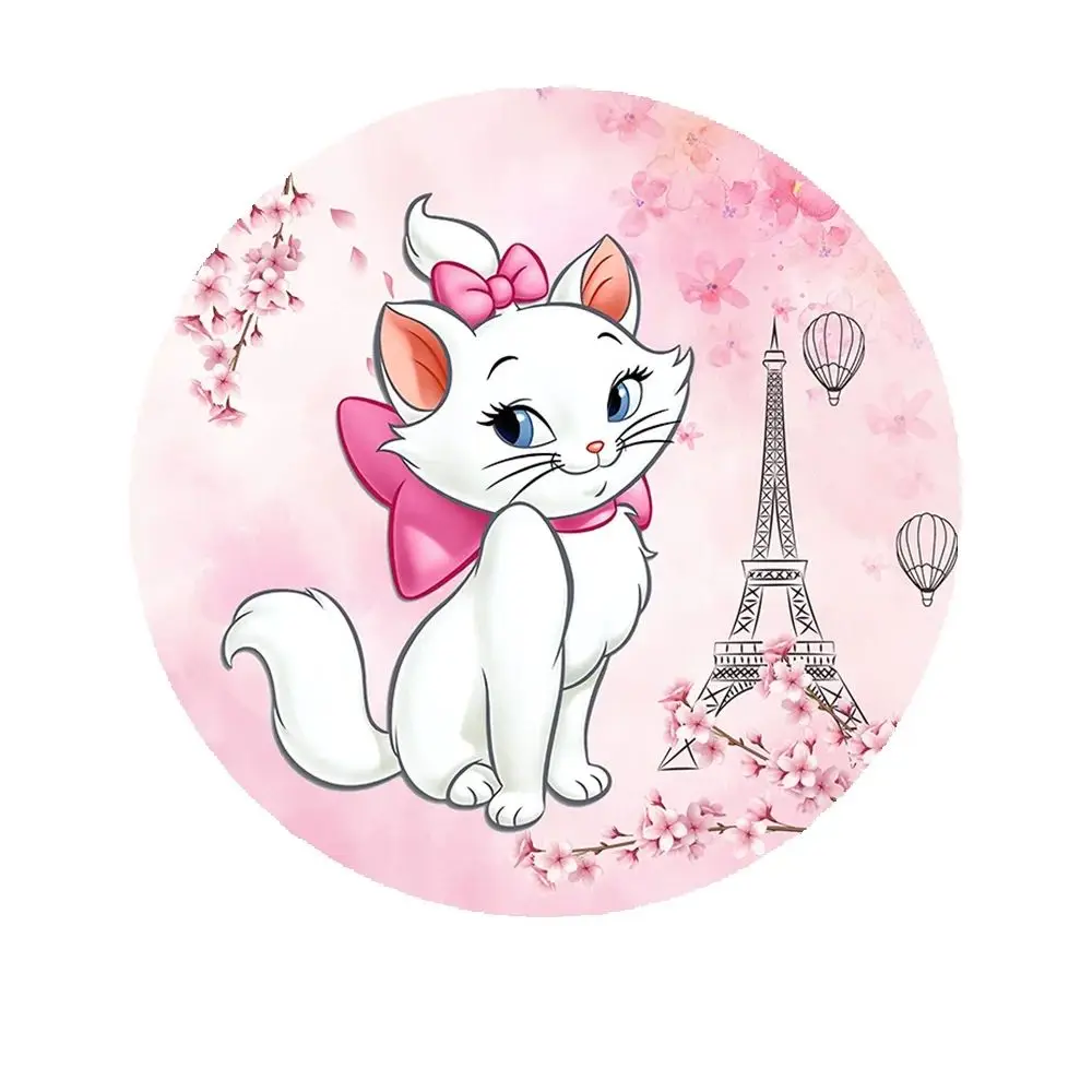 Disney The Aristocats Marie Cat theme Round Backdrop Cover Girls Birthday Baby Shower Circle Background Paris Tower Plinth Cover