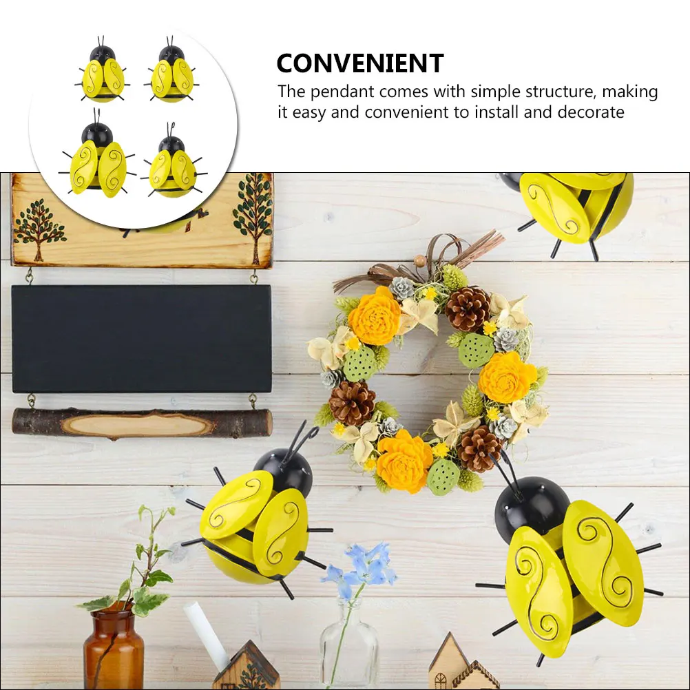 

4pcs Metal Bee Art Iron Simulated Hanging Outdoor Garden Fence Decor Yard Decoration Home Ornament Bees Sculpture Patio