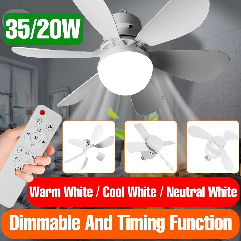 35W LED Fan Light Bulb 3/4/6Blades Indoor Ceiling Lamp E27 Chandelier 110V/220V For Home Living Room Bedroom Kitchen Classroom