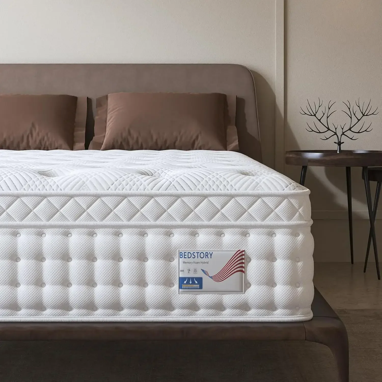 

Queen Mattress 14 Inch, Deep Sleep Foam Hybrid Mattress , Fiberglass Free Pocket Spring Bed Mattress in a Box