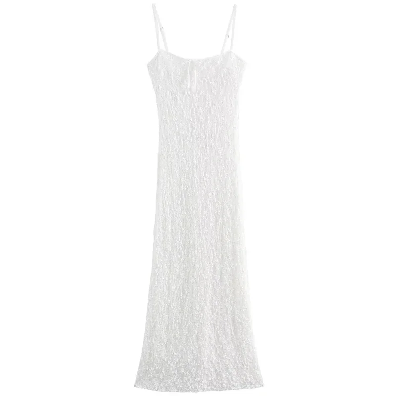 Traf 2024 Witte Kanten Jurk Vrouw Slip Bodycon Lange Jurk Vrouwen Mouwloze Sexy Feestjurken Zomer Semi-Pure Avondjurken