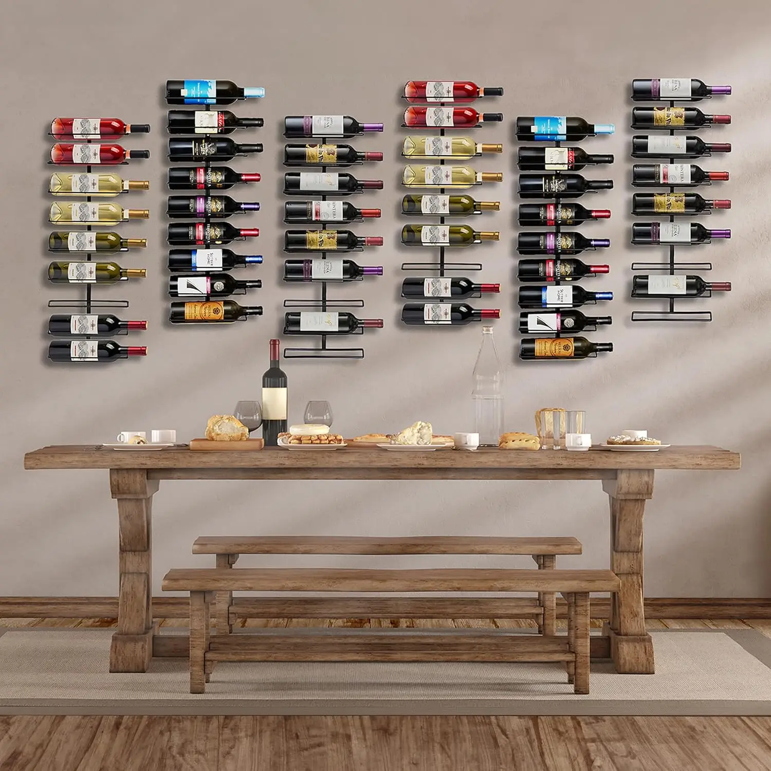 Wall Mount Wine Rack - 18 Level Wine Rack Wall Mounted for Wine Bottles, Liquor, Champagne