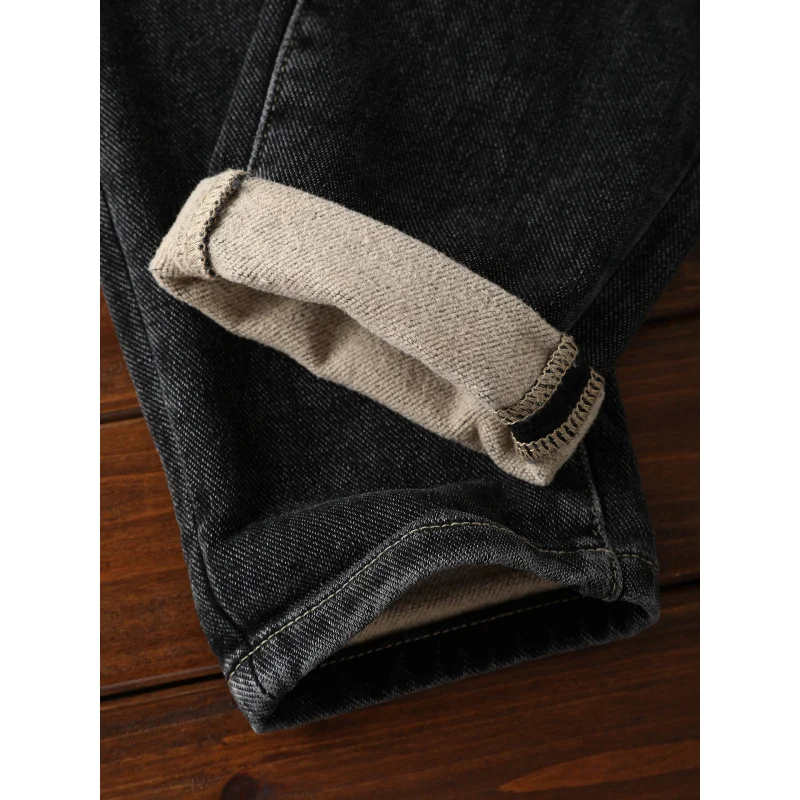 

2025Winter Fleece Warm Jeans Men's Fashion Elastic Skinny Pants Embroidery Casual Thickening Men's Pants