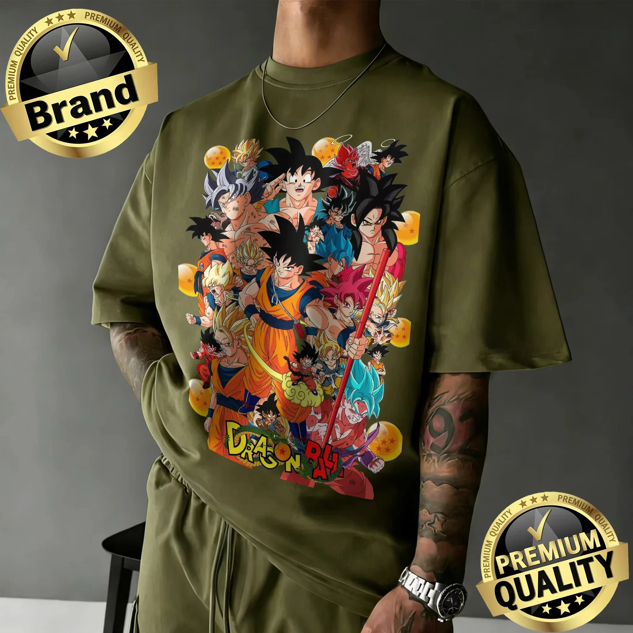 2026 New Arrival Dragon Ball Oversized Retro Anime T-shirt Goku All Forms & Dragon Balls Graphic Print Casual Loose Versatile