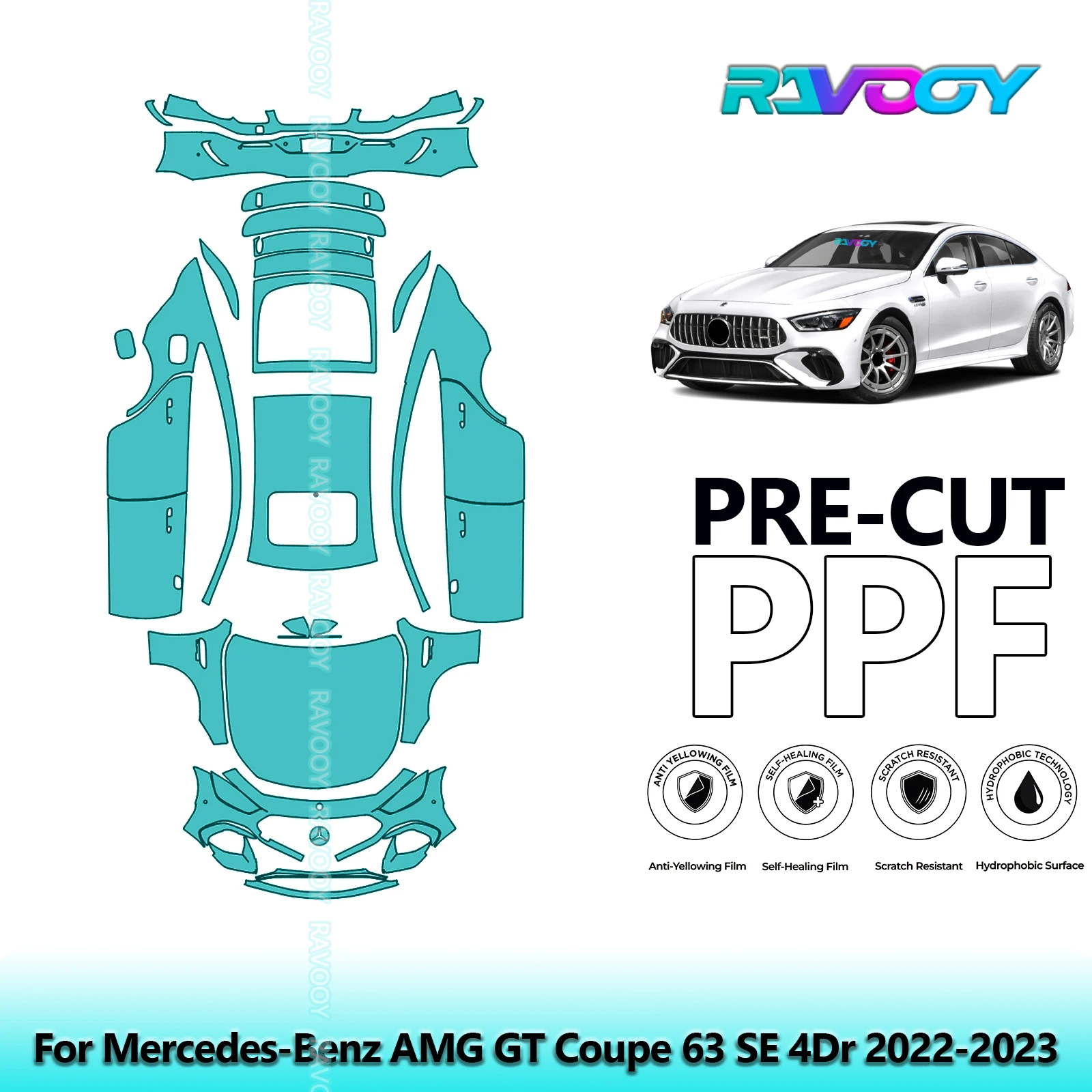 

Full Vehicle Clear Bra Precut PPF Paint Protection Film For Mercedes-Benz AMG GT Coupe 63 SE 4Dr 2022-2023