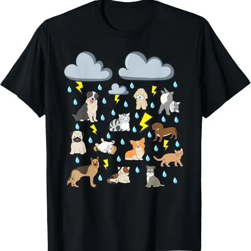 Funny English Idiom Raining Cats And Dogs Puppies Kitten Pet T Shirt