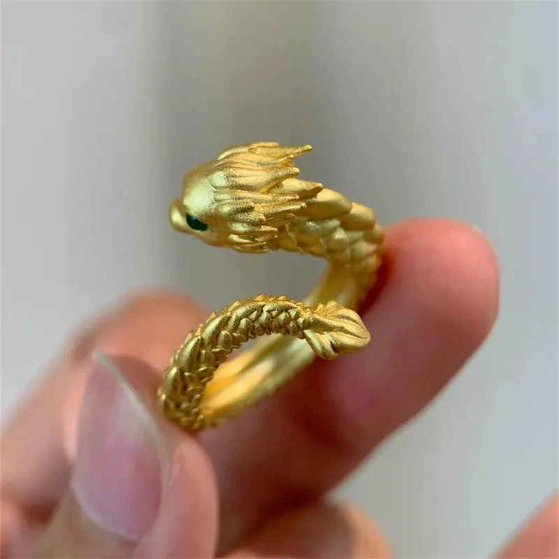 Cute Q Version National Style Small Golden Color Dragon Ring Design China-Chic Retro Niche High-class Adjustable Ring Jewelry