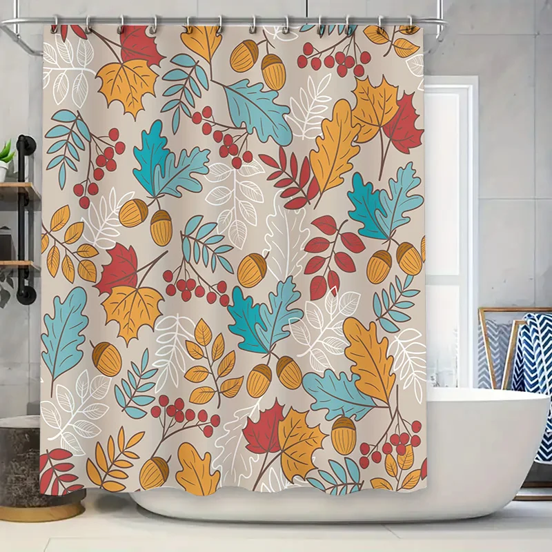 Beautiful Autumn Leaves Shower Curtain Fall Decor for Bathroom White Fabric Customizable with Your Name or Message