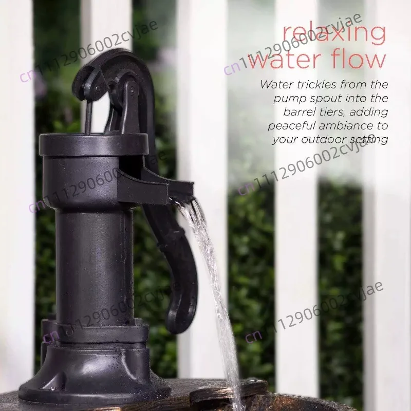 Fountain wooden barrel fountain double-layer flowing water ornament simple installation