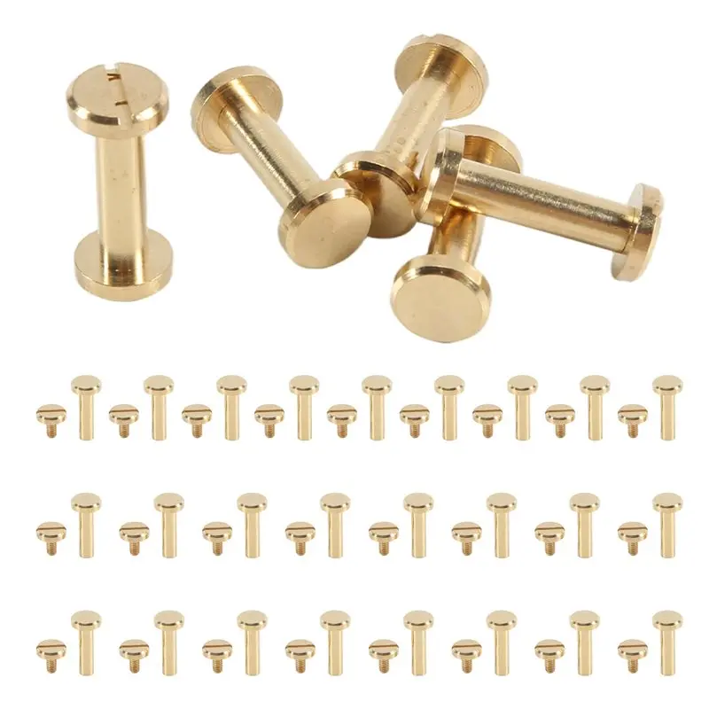 Y42A-30Pack Brass Chicago Screws, Flat Head Screw Back Binding Post Nail Stud Rivets Fastener For DIY