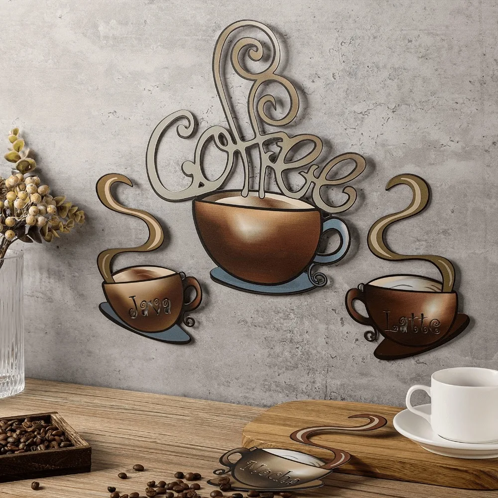 CIFBUY Metal Wall Art Vintage Coffee Mugs Iron Sculpture Hanging Decor For Home Kitchen Bar Perfect Gift For Coffee Lovers