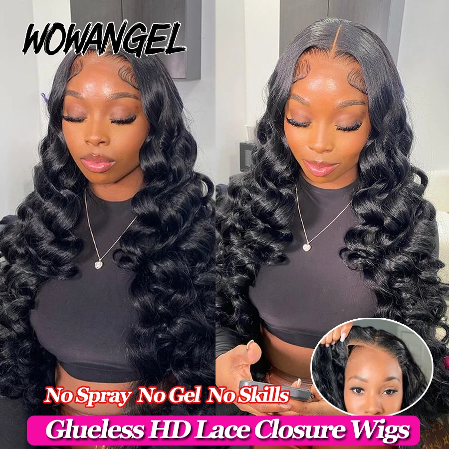 Perruque Deep Wave Lace Closure Wig sans colle pour femme, cheveux humains, pre-à-porter, nœuds Bye Bye, HD, 5x5, 250%