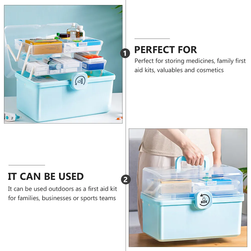 1Pcs Multi Layer Medicine Storage Box Transparent Lid Easy Carry Handle for Travel Outdoor Aid Kit Medicine Case