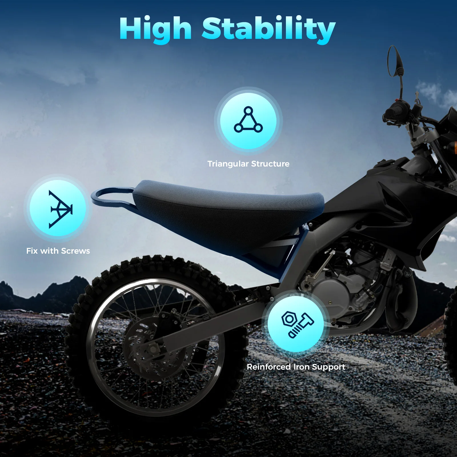 Universal PU Motorcycle Saddle Replacement Seat, Triangular Reinforced Iron Bracket, Water‑Resistant Thick Cushion, Easy‑To‑Install For Electric Mountain Bike, Beach Cruiser, Motorcycles