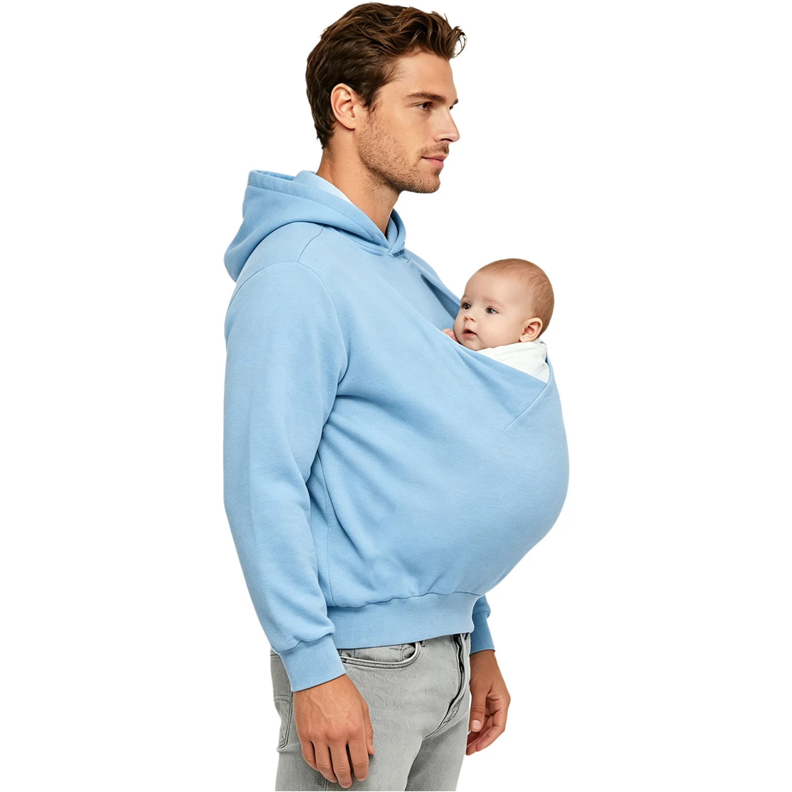 Herren-Känguru-Hoodie für Väter und Babytragen, einfarbig, mit großer Tasche vorne, Kapuzen-Sweatshirt, lässiger Langarm-Pullover – Detail 20