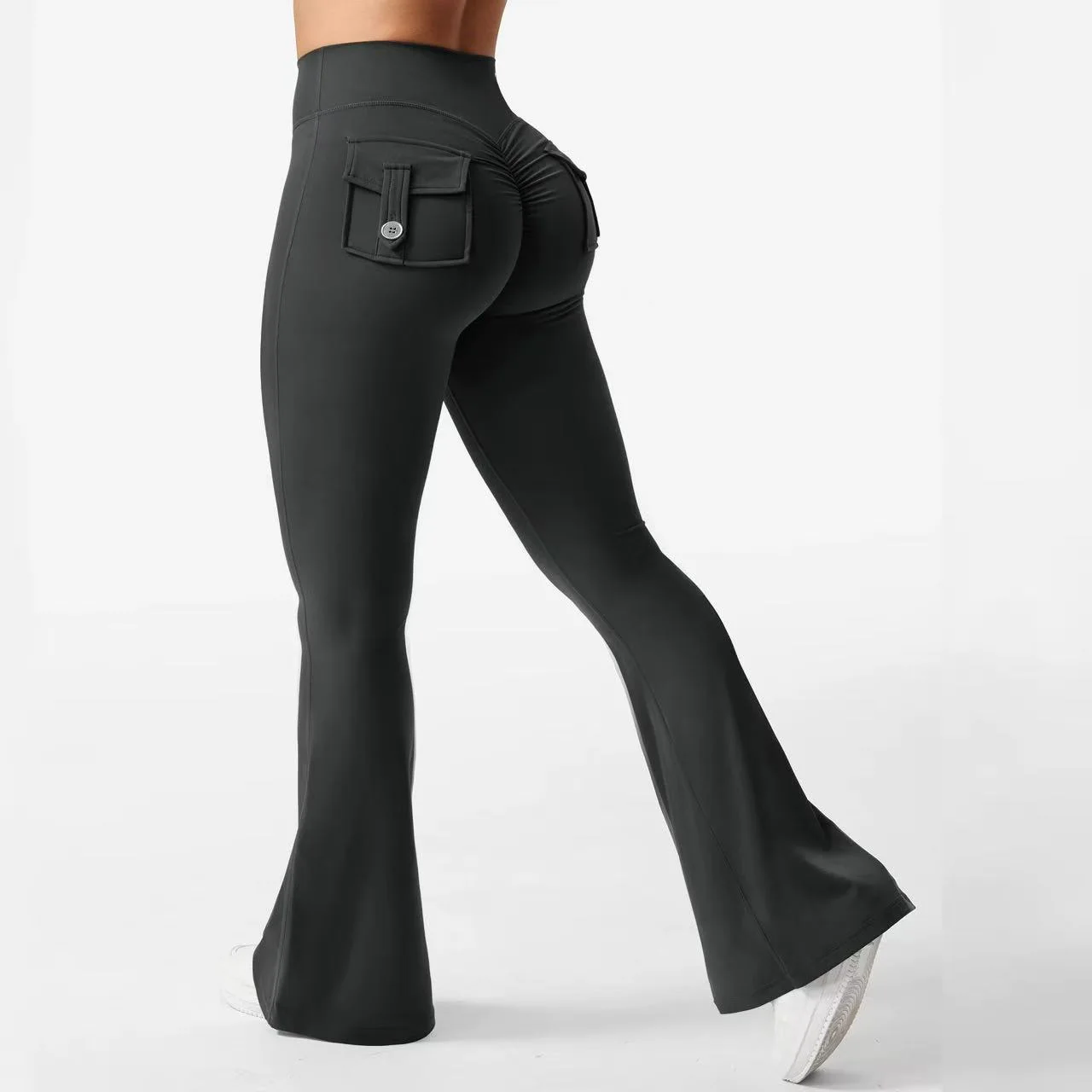 Damen Cargo-Taschen Flare Yoga-Hose mit hoher Taille, Po-Lifting-Effekt, dehnbare, schmale Bootcut-Leggings für Workout, Fitness, Sport und Freizeit – Detail 19