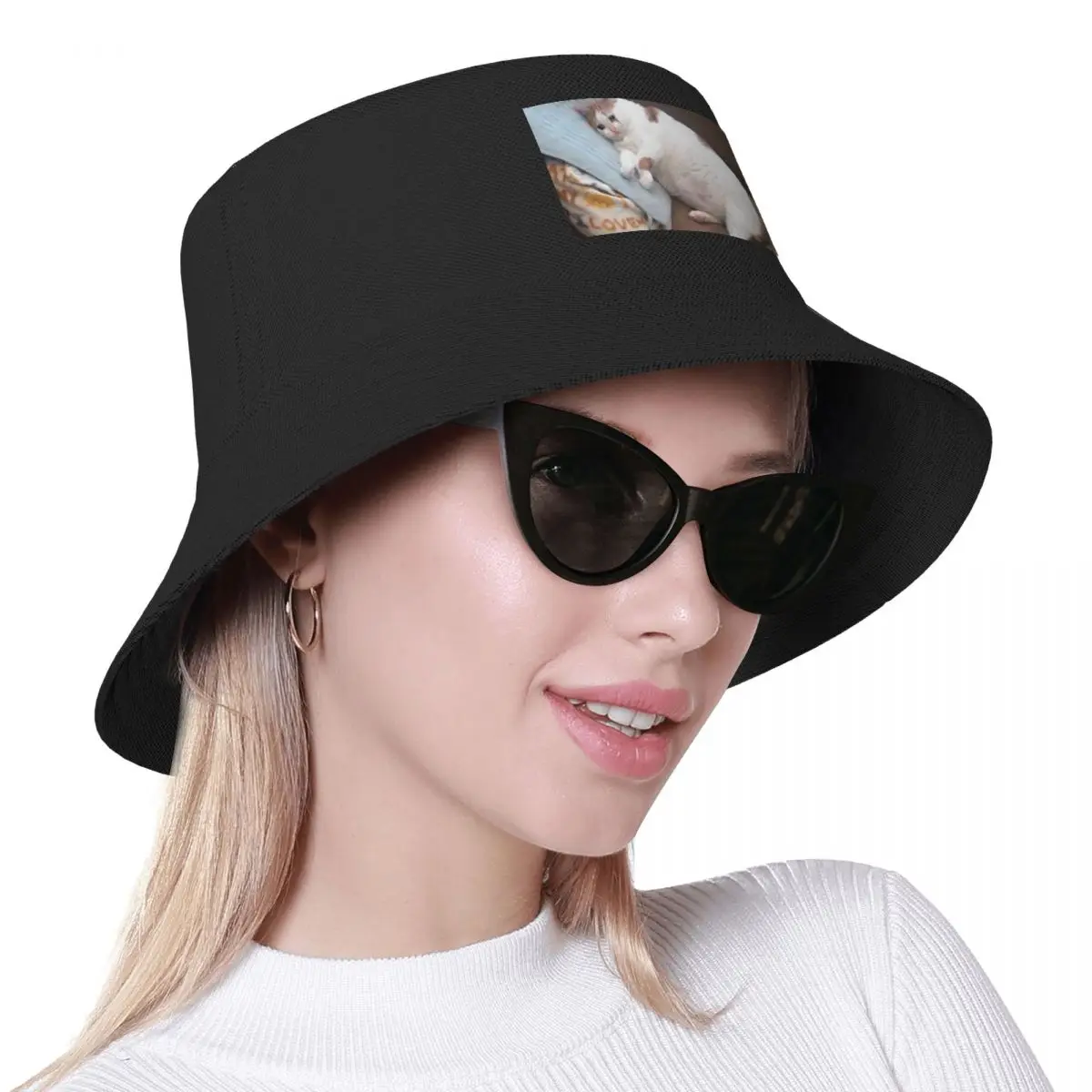 Topi pantai wanita, topi matahari wanita, topi Anime merek mewah, topi ember kucing gemuk