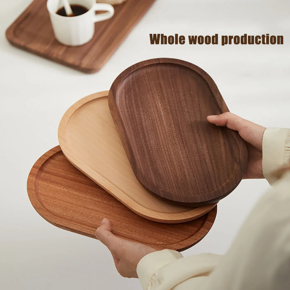 KEMORELA 1PCS Tableware Solid Wood Round Dessert Plate Japanese-style Wooden Tray Snack Plate Dried Fruit Plate Wooden Plate