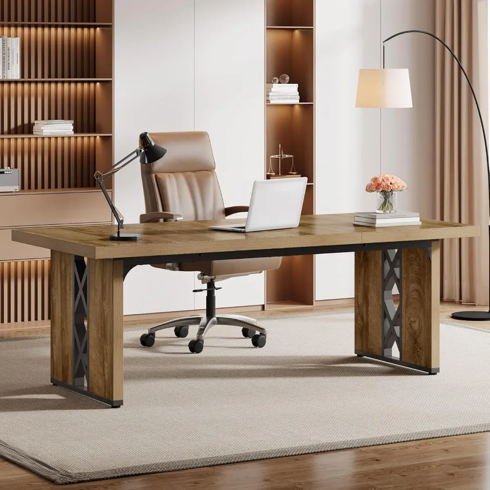 

71" Extra Large Desk for Home or Office, Farmhouse Rectangular Computer Table with Sturdy Legs, Wood Modern Executive Office De