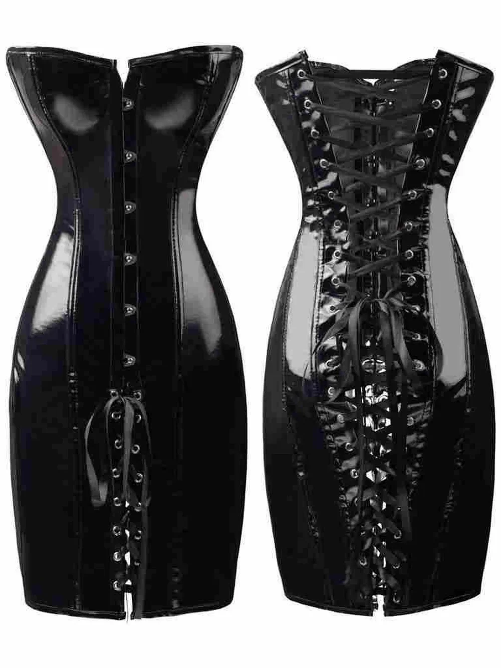 

Women Gothic Steampunk Sexy Wet Look PVC Corset Dress Bodycon Lace Back Corset And Bustiers Nightclub Dress