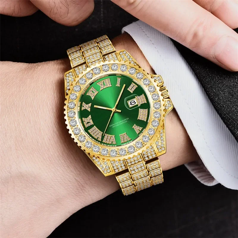 Hip Hop Man Watch Fashion Luxury Full Diamond Date Quartz Men's Watches