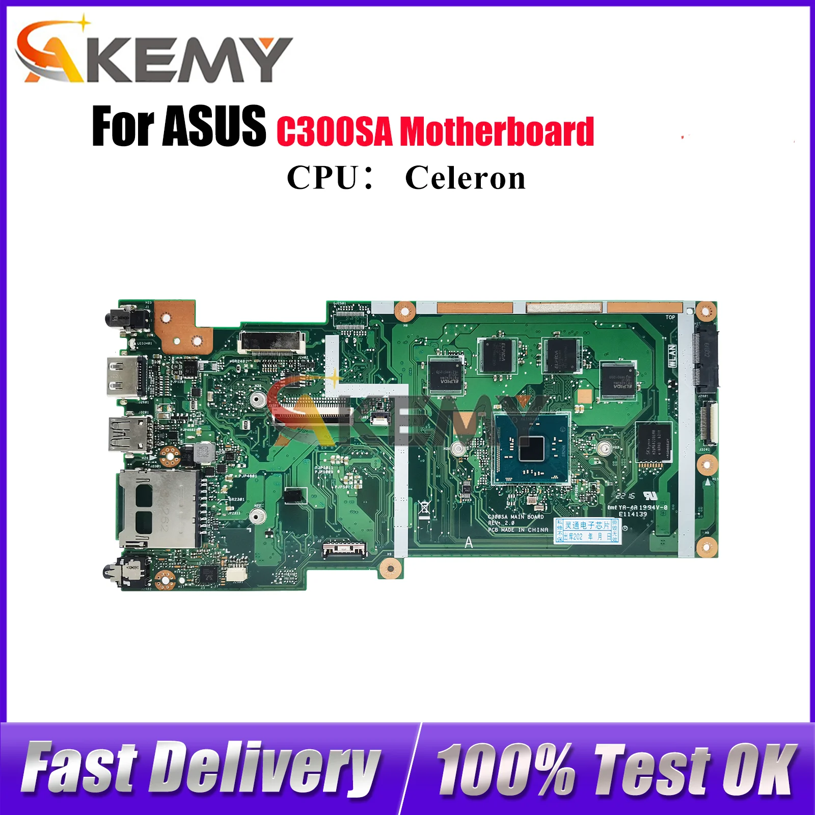 

Материнская плата C300SA для ноутбука ASUS Chromebook C300SA C300S, материнская плата для ноутбука с процессором Celeron, 100% тестирование, ОК, быстрая доставка, stk