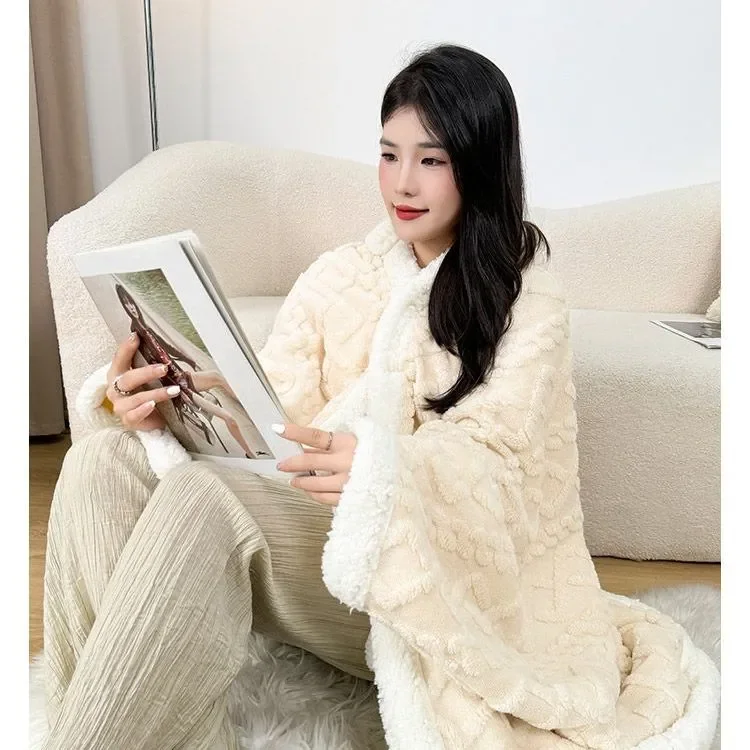 

Толстая накидка с капюшоном, многофункциональное портативное одеяло для офисного отдыха, осень-зима, кондиционер, теплая накидка со шляпой