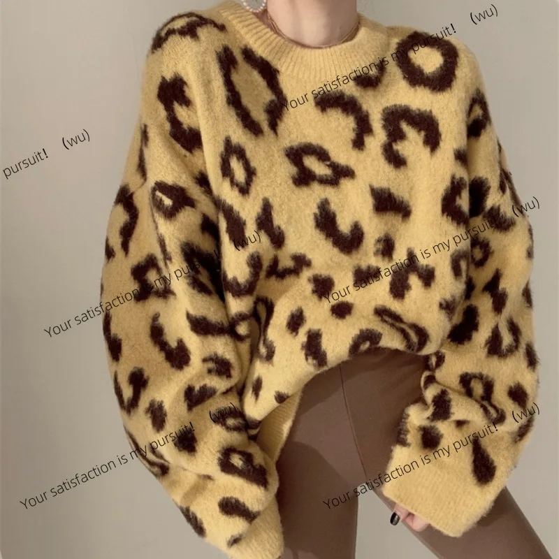 

ZOCI-ретро леопардовый принт контрастного цвета, свободный ленивый стиль, модный универсальный индивидуальный пуловер с круглым вырезом, женский свитер