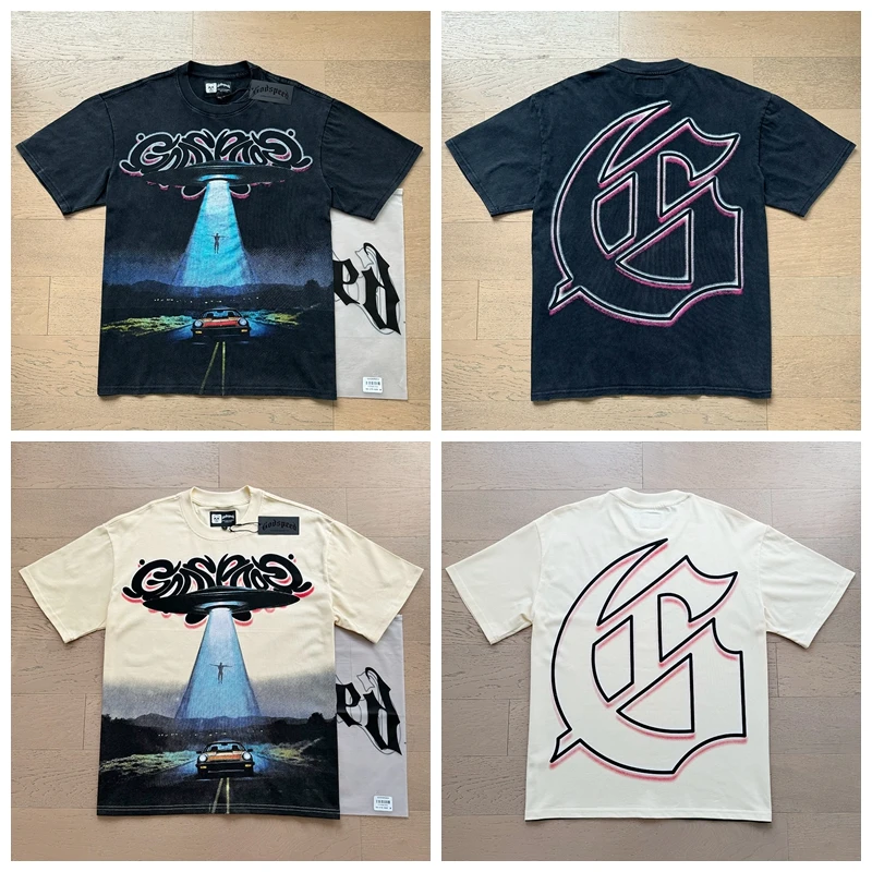 

Godspeed Ретро НЛО с буквенным принтом Waed ort Sve Футболка для пар Летняя модная брендовая футболка свободного кроя круглая хлопковая футболка