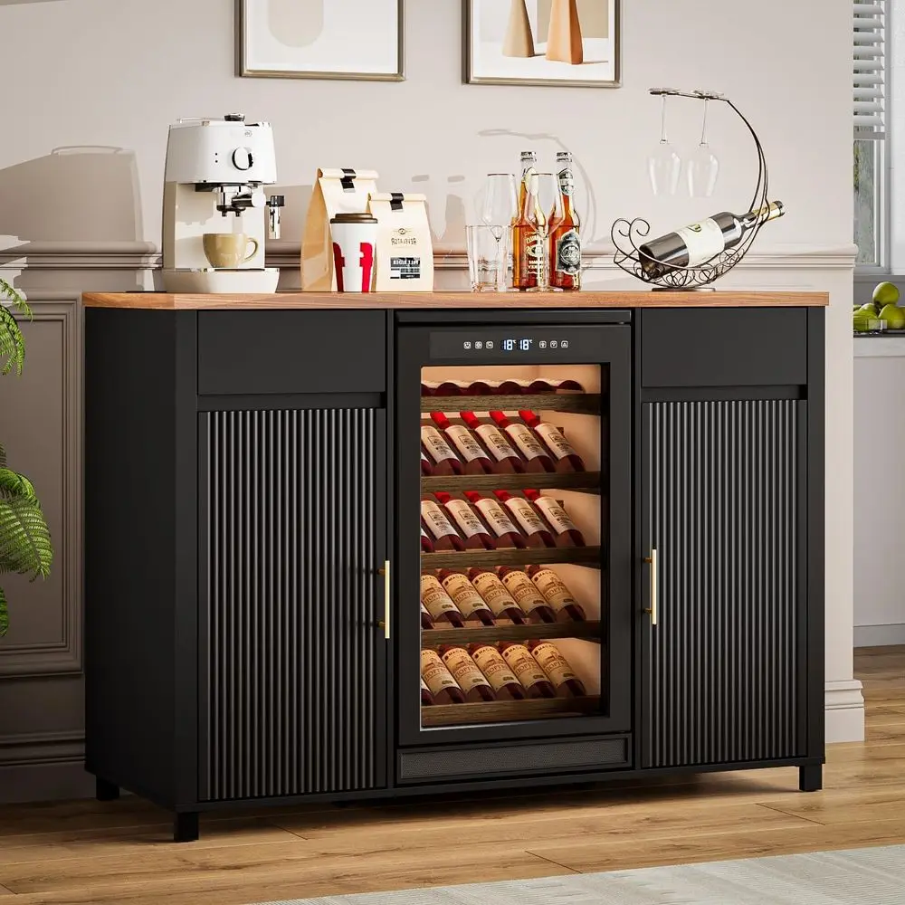 

Барный шкаф 53.2 Black Coffee с местом для мини-холодильника, розеткой и винным хранилищем для кухни, гостиной или столовой