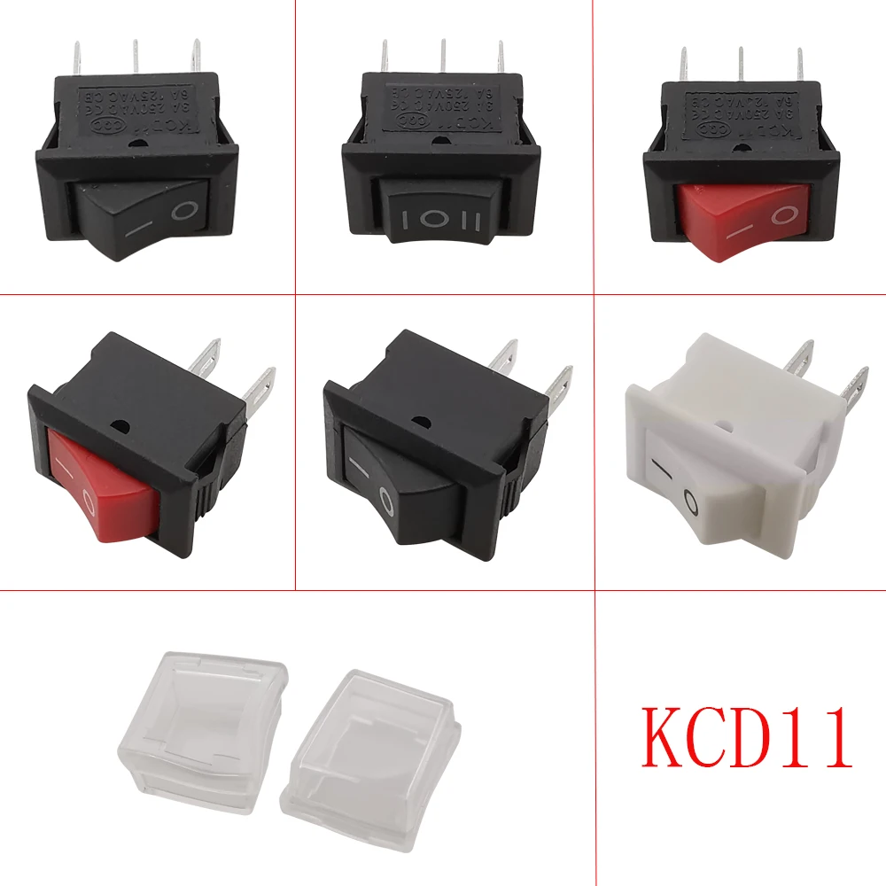 10Pcs KCD11 10x15mm Rocker Switch Mini 2Pin 3Pin Push Button Switch ON-OFF / ON-OFF-ON Boat Rocker Switch Black/White/Red