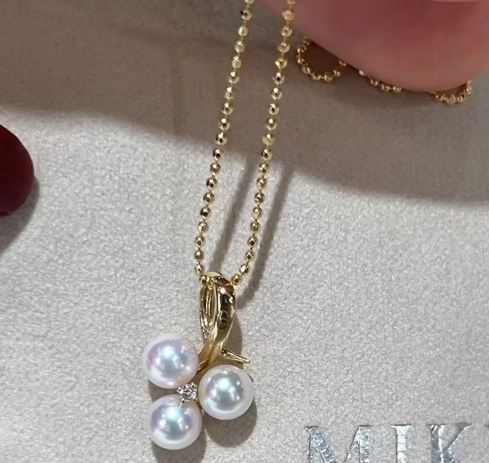 Certificated 925 Silver Three Freshwater Pink Pearls Necklace Aurora Luster 4-4.5mm Round Pearl Sweater Chain Timeless Jewelry