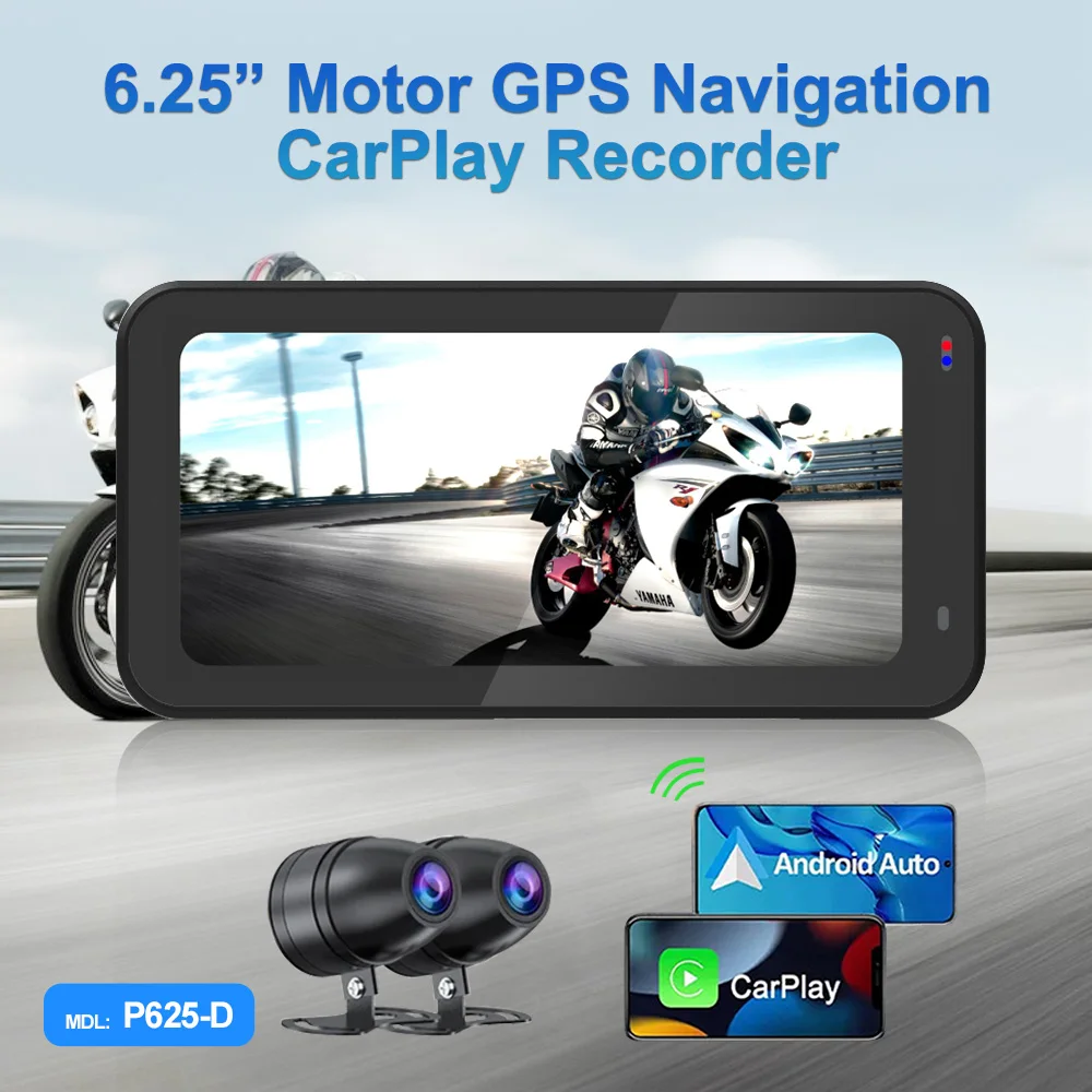 6.25 بوصة اللاسلكية Carplay أندرويد السيارات شاشة عرض الدراجات النارية نظام تحديد المواقع الملاح السيارات لتحديد المواقع Bt كاميرا مقاومة للماء