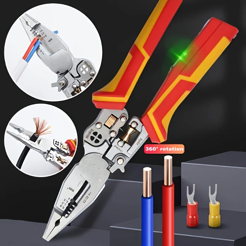 9-In-1 Stripping Pliers with Voltage Tester Versatile Wire Stripping Pliers With Electricity Measurement Cutting Crimping Pliers